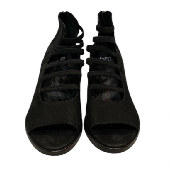 Eileen Fisher James Strappy Nubuck Leather Peep Toe Heels, Black - Picture 2 of 10